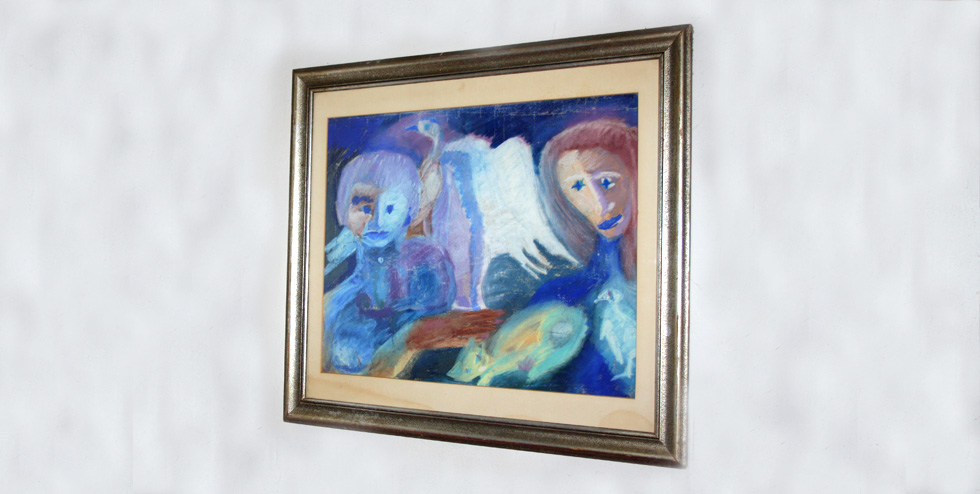 Blau mit Katze und Vogel